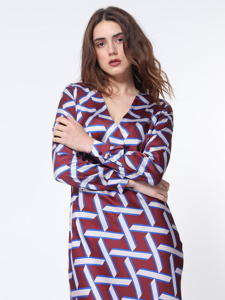 RAREISM Geo Print Overlap Front Maxi Dress