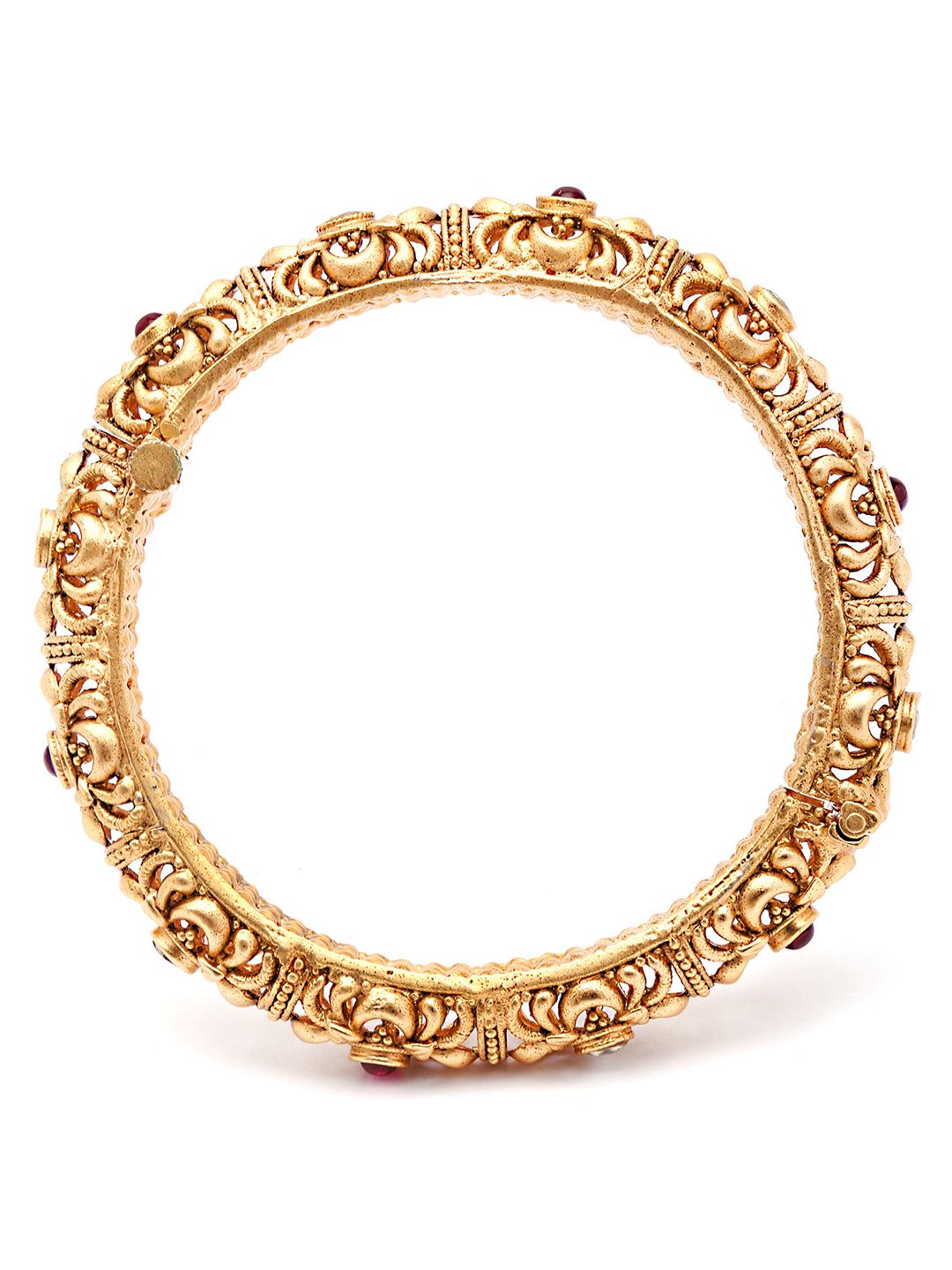 KARATCART Set Of 2 Gold-Plated White & Red Kundan-Studded Temple Bangles