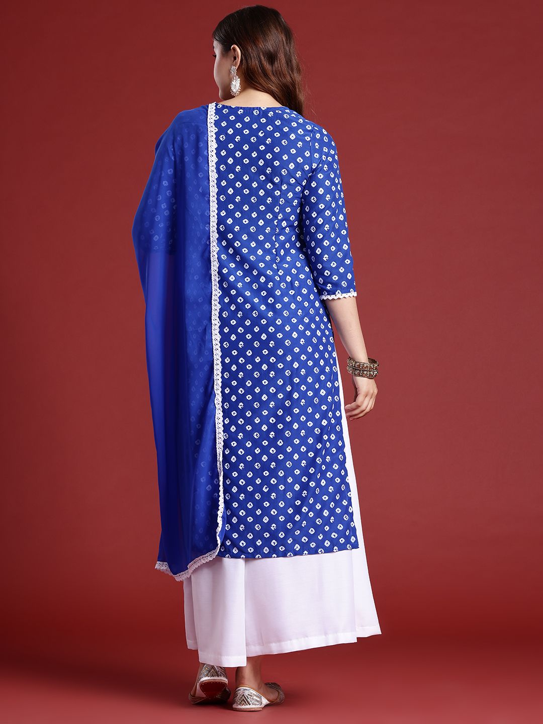 Anouk Bandhani Printed Mirror Work Embellished Kurta Set