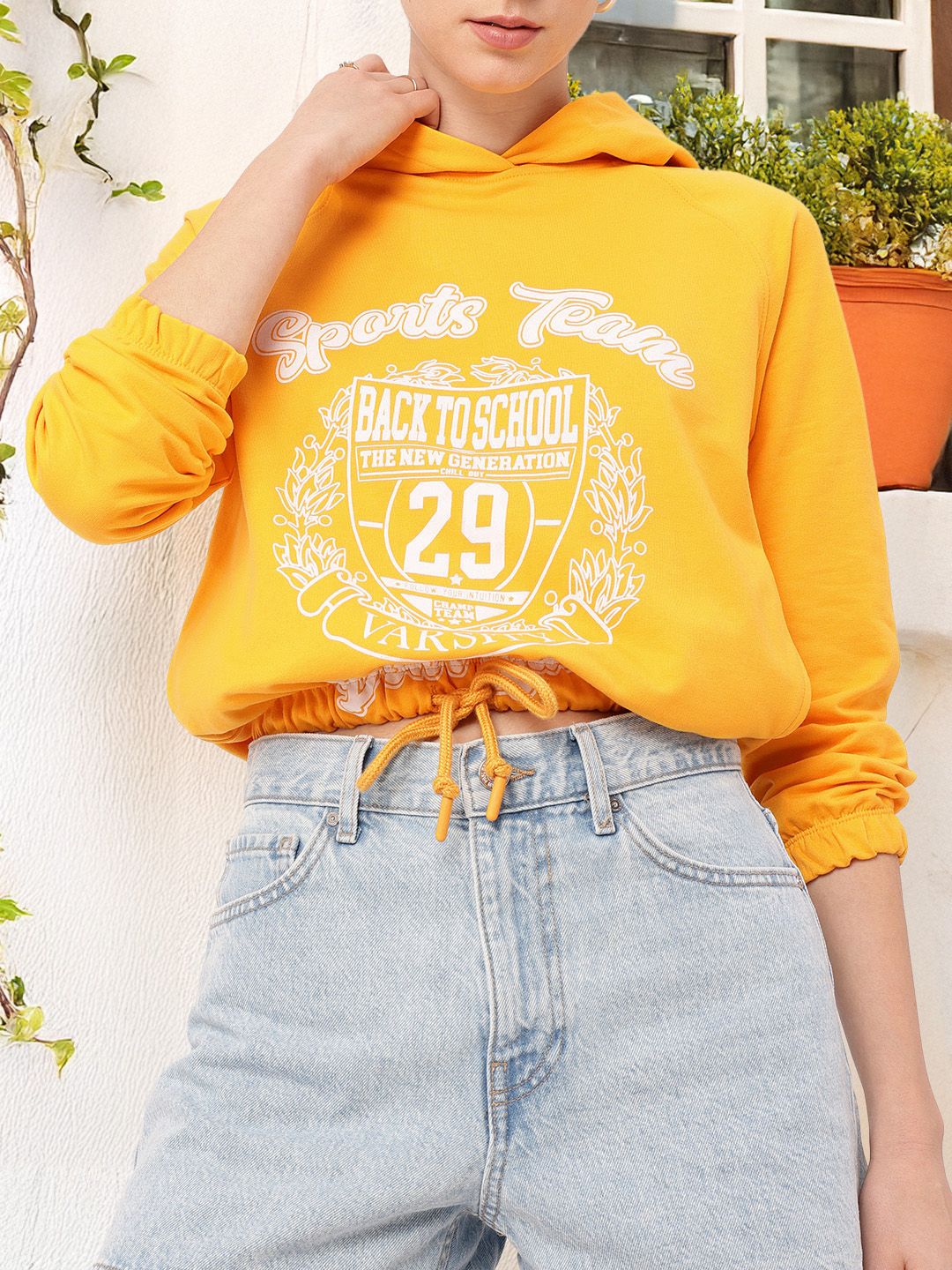 DressBerry Sporty Vibe Printed Relaxed Fit Cotton Terry Hooded Sweatshirt