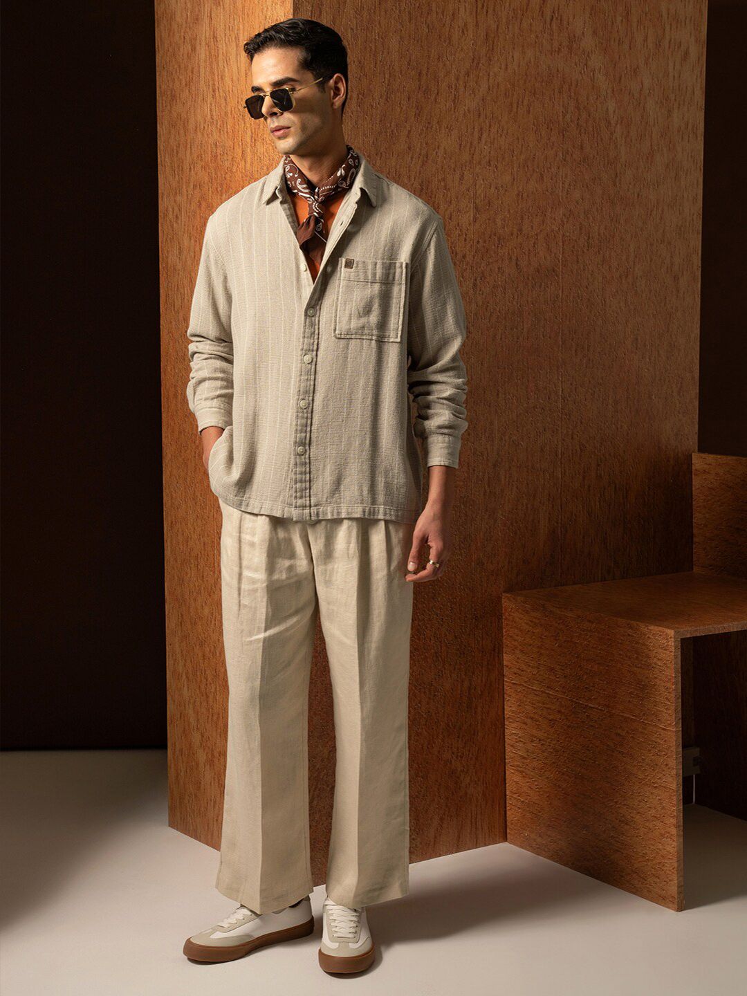 LOCOMOTIVE Oversized Dobby Textured Striped Overshirt