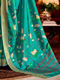 Saree Mall Pichwai Animal Print Zari Sungudi Sarees with Matching Blouse