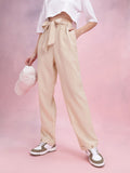 DressBerry Women Self Striped Belted Trousers