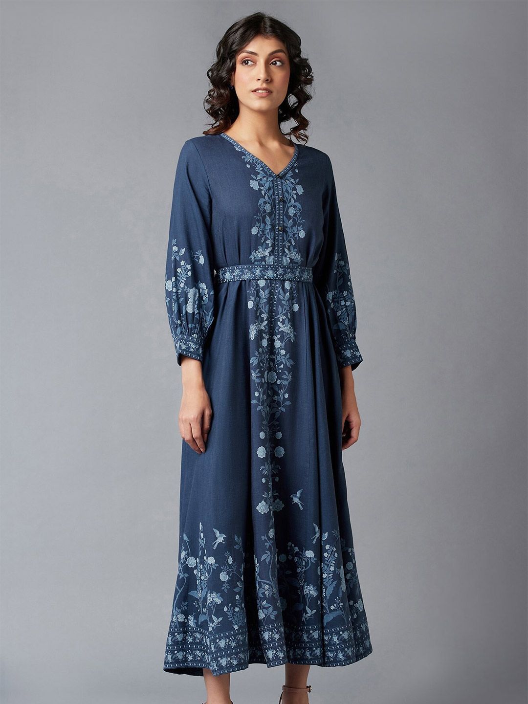 W Women Blue & White Floral Maxi Dress