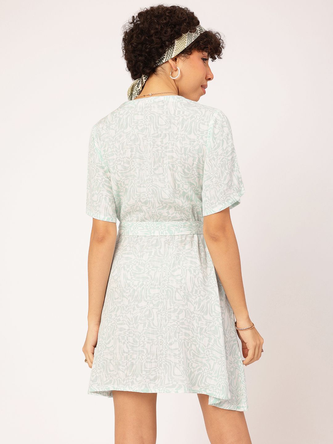 DressBerry Pastel Abstract A-Line Mini Dress with Belt