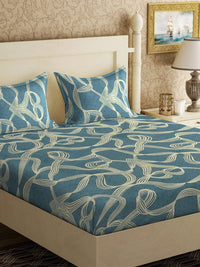Myntra Elegant Homes Biru Turquoise & Berwarna Krim Cadar King 300 TC dengan 2 Sarung Bantal