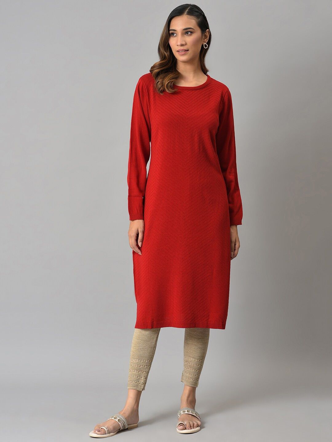 W Red Acrylic Sheath Midi Dress