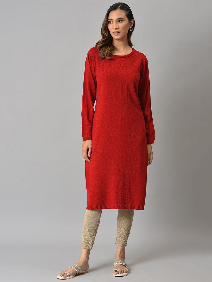 W Red Acrylic Sheath Midi Dress