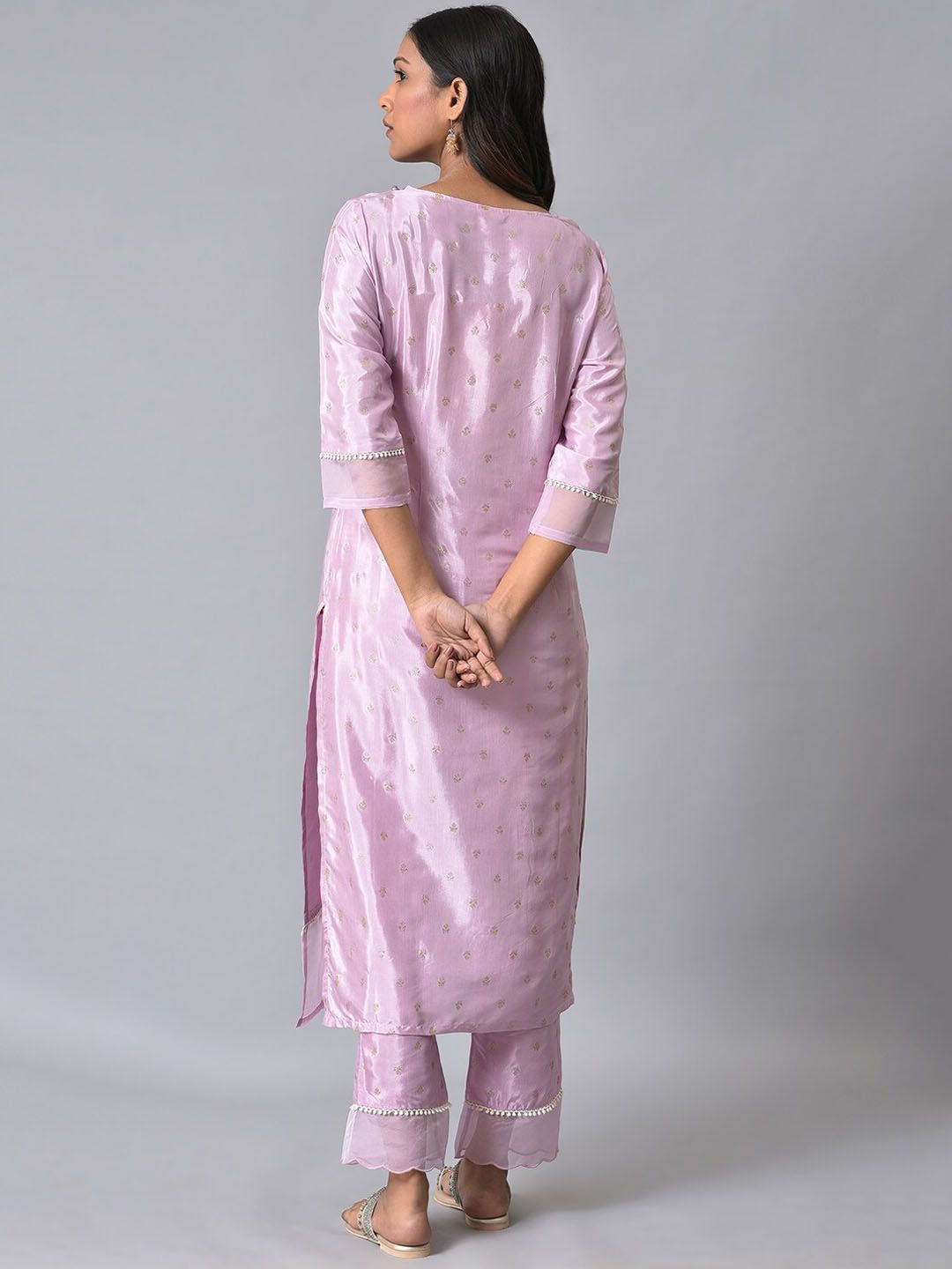 W Ethnic Motifs Printed Thread Work Straight Kurta With Trousers