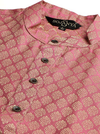 SOJANYA Men Pink Ethnic Motifs Kurta with Churidar & Nehru Jacket