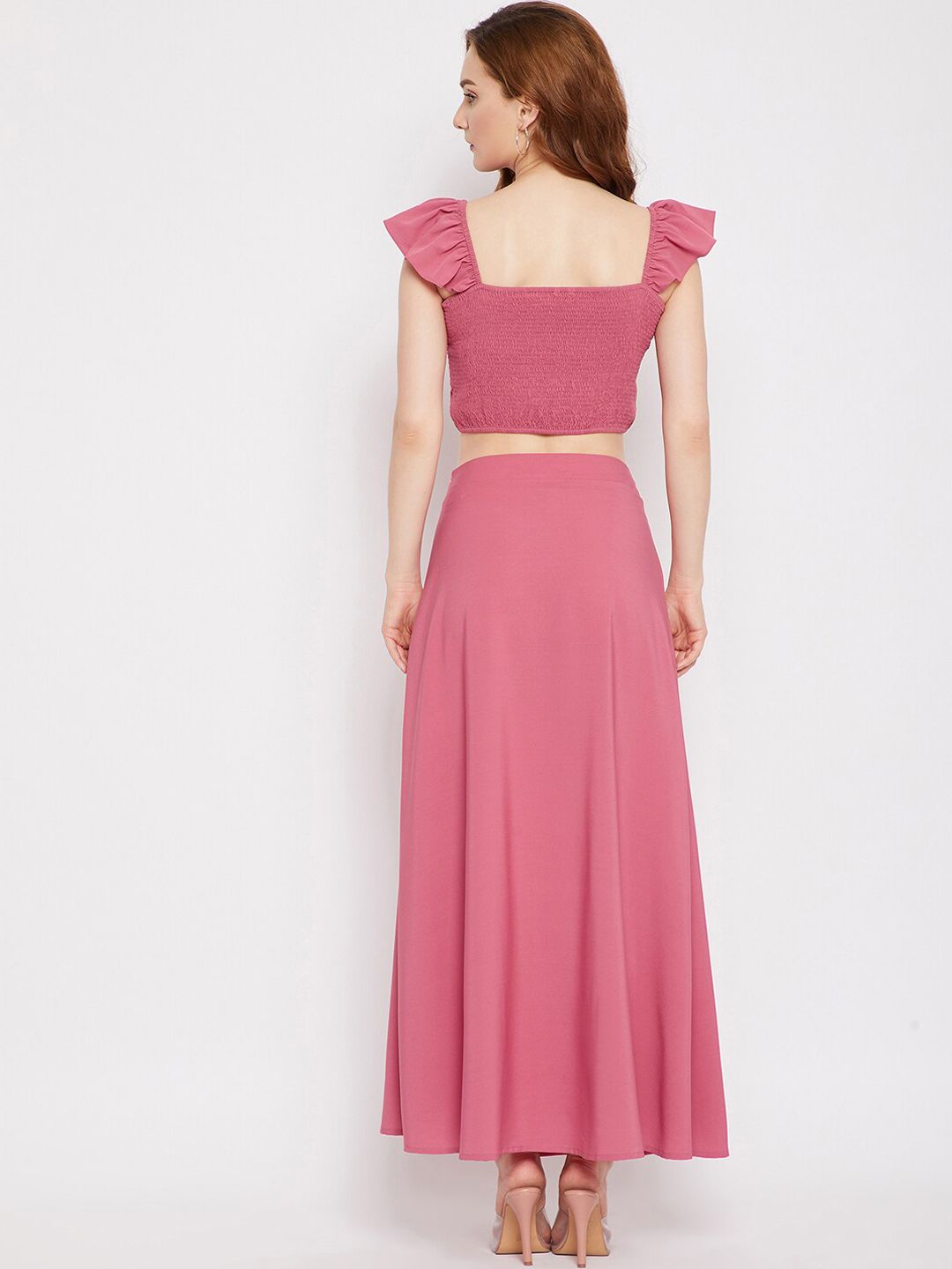 Berrylush Women Pink Smocked Two-Piece Co-ordinate Dress