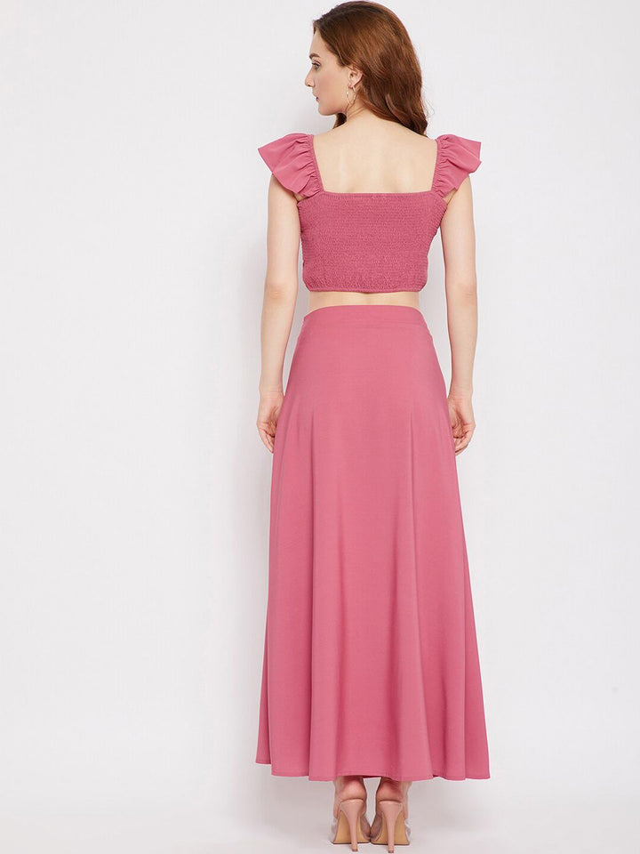 Berrylush Women Pink Smocked Two-Piece Co-ordinate Dress