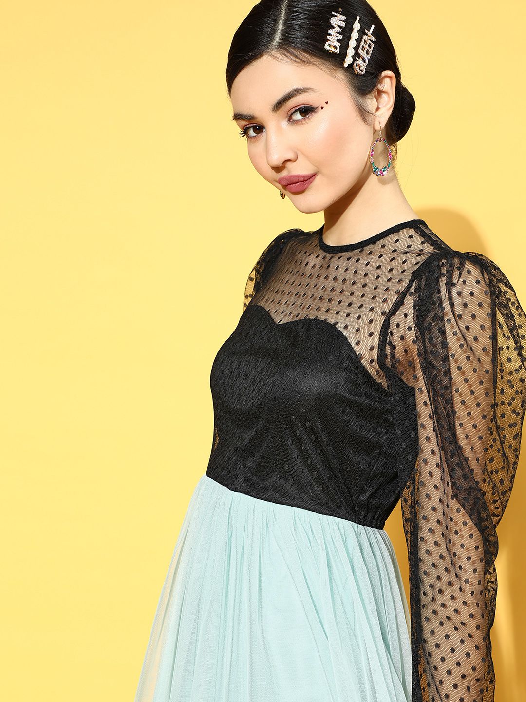Athena Black & Blue Colourblocked A-Line Midi Dress