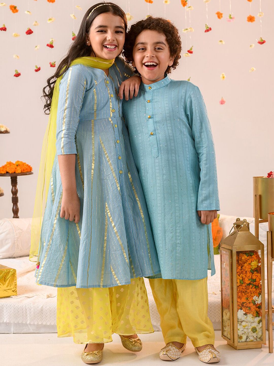 pspeaches Girls Printed Regular Pure Cotton Kurta with Pyjamas & Dupatta