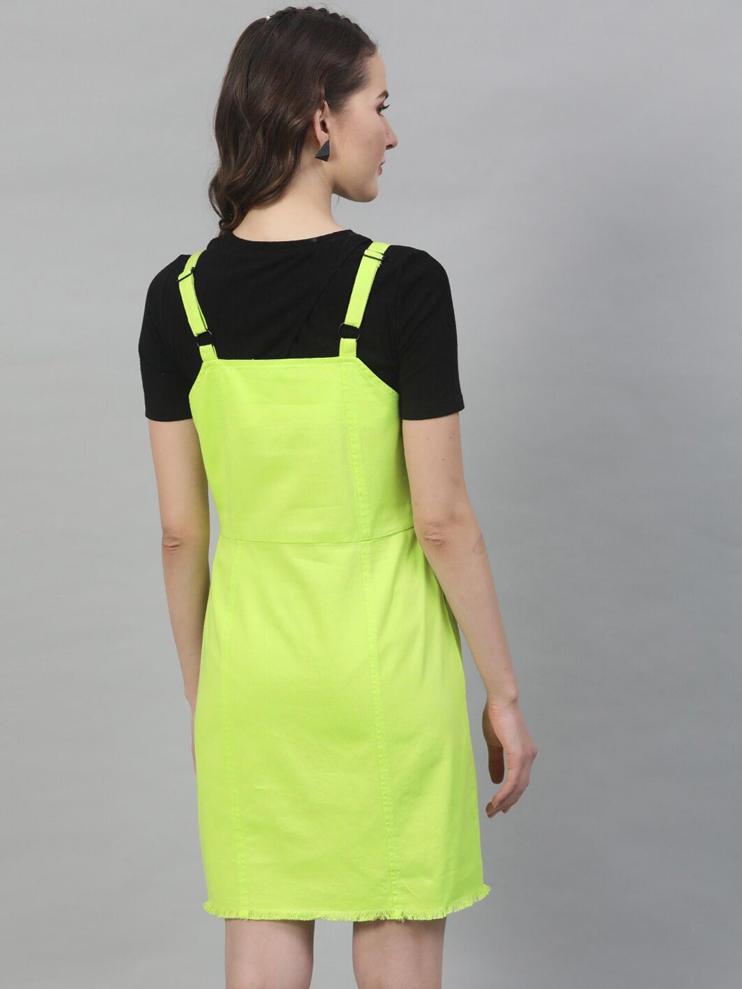 STREET 9 Women Fluorescent Green Solid Pinafore Dress