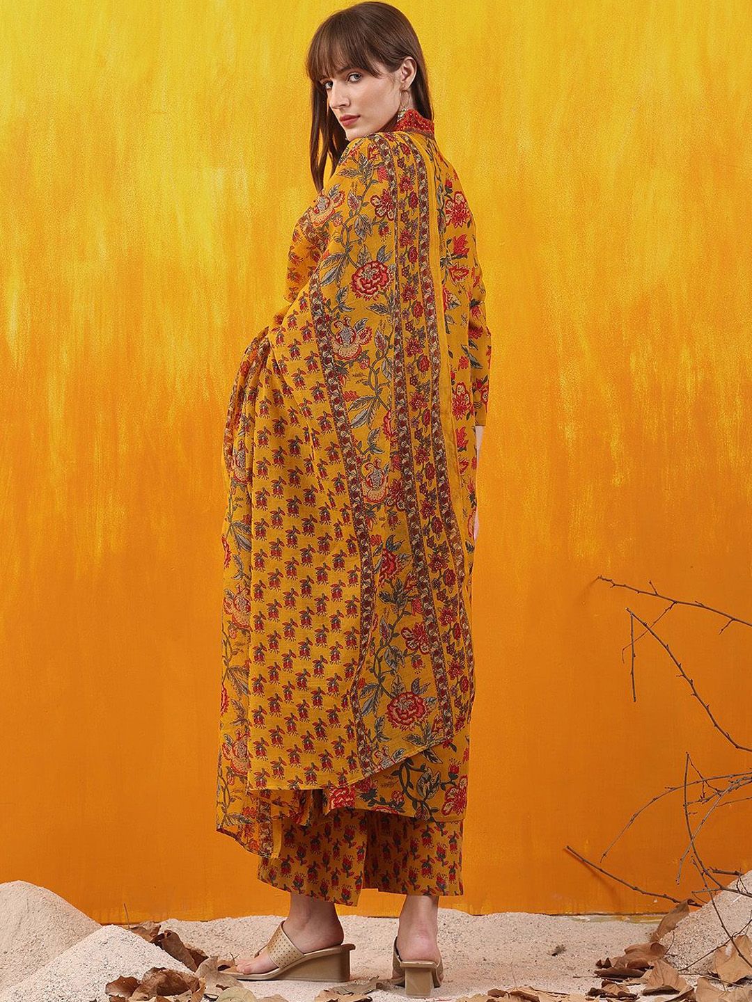 KALINI Floral Printed Kurta with Palazzos & Dupatta