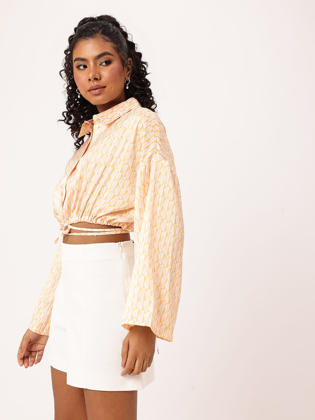 DressBerry Not-So-Basic Print Satin Blouson Crop Top