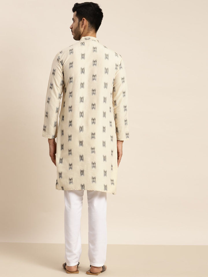 Anug by SOJANYA Men Cream-Coloured & Grey Woven Design Kurta