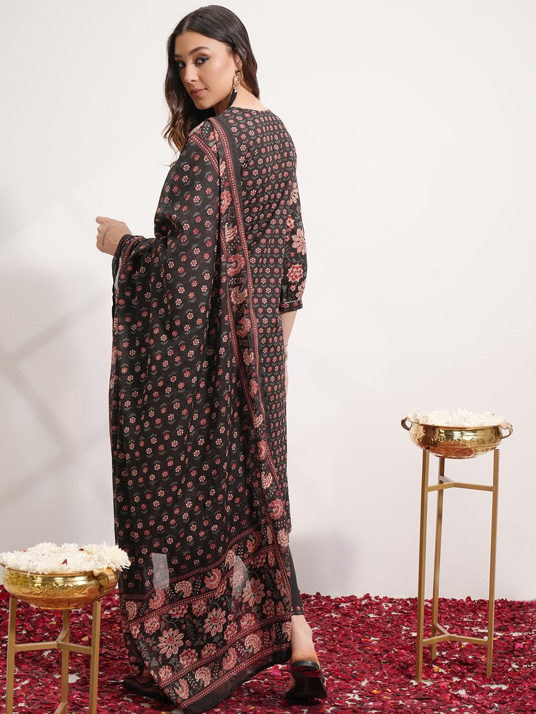 Vishudh Floral Printed Angrakha Pure Cotton Kurta with Trousers & With Dupatta