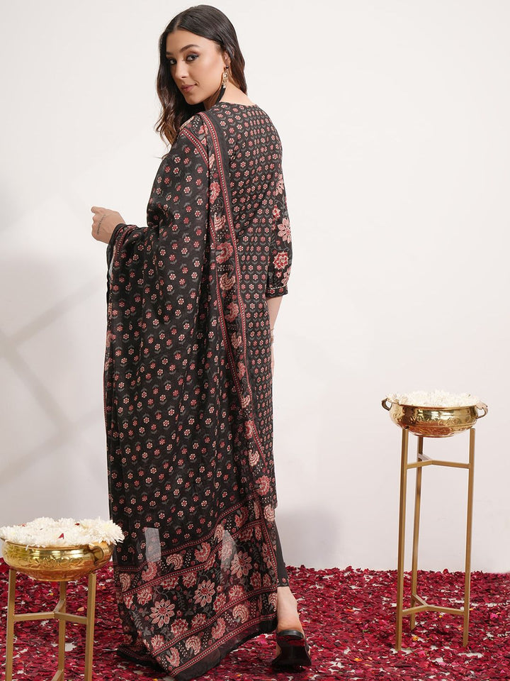 Vishudh Floral Printed Angrakha Pure Cotton Kurta with Trousers & With Dupatta