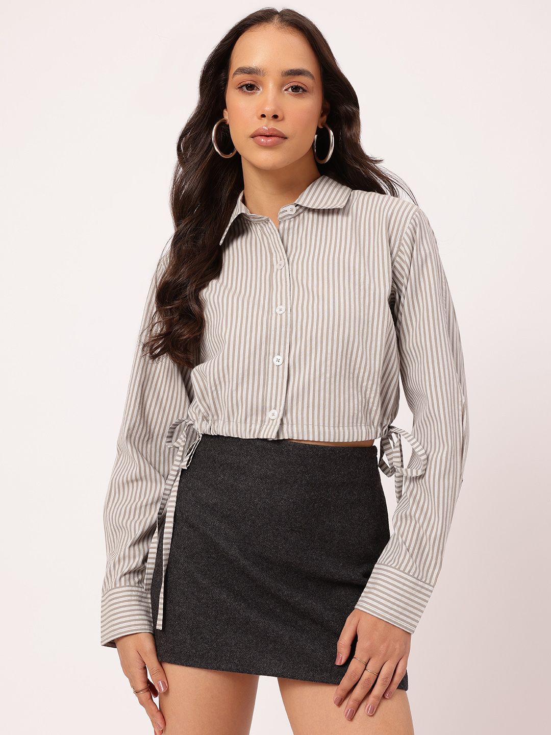 DressBerry Trendsetter Striped Tie-Up Crop Shirt