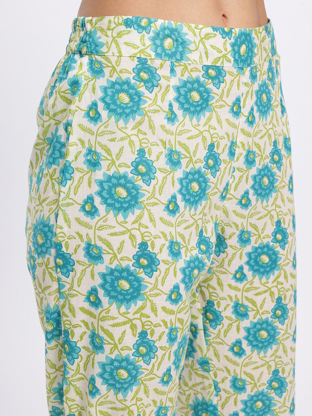 Anouk Floral Printed Pure Cotton Straight Kurta with Trousers & Dupatta