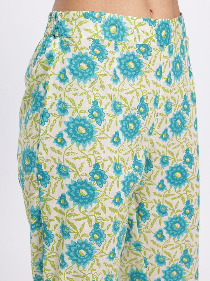 Anouk Floral Printed Pure Cotton Straight Kurta with Trousers & Dupatta