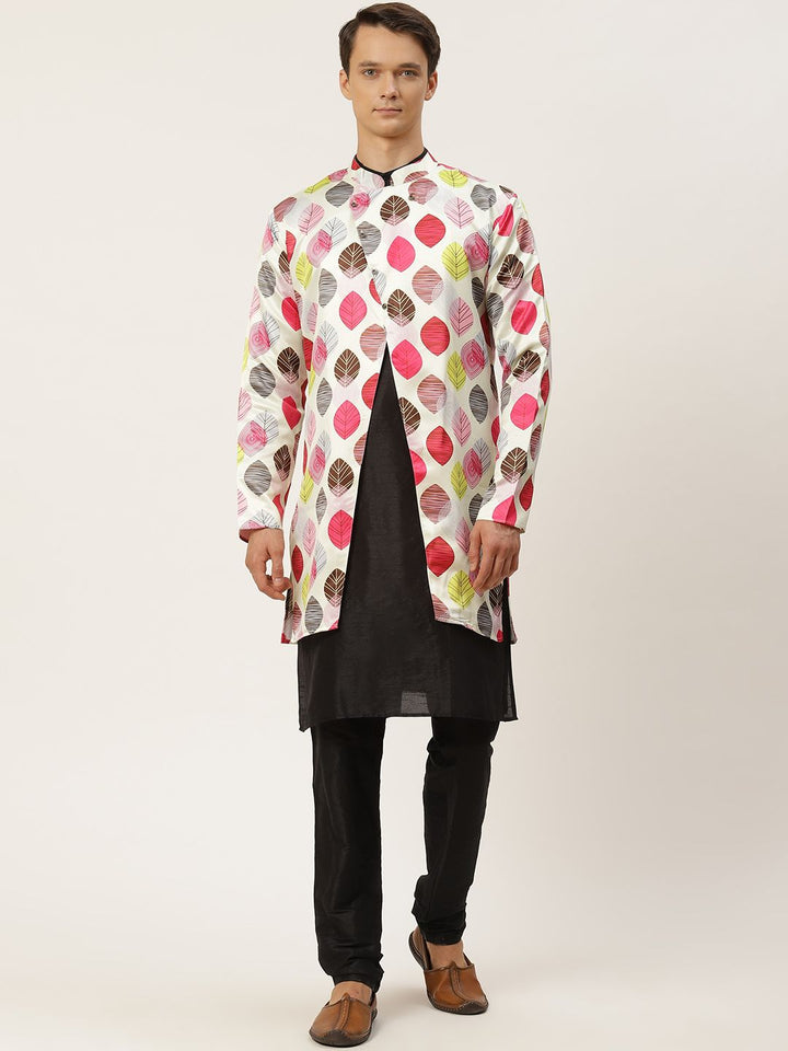 SOJANYA Men Black & Pink Kurta with Churidar