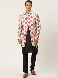 SOJANYA Men Black & Pink Kurta with Churidar