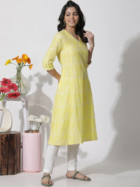 W Floral Embroidered V-Neck Thread Work Cotton A-Line Kurta