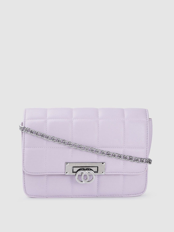 Lino Perros Women Lavender Solid Quilted Structured Sling Bag