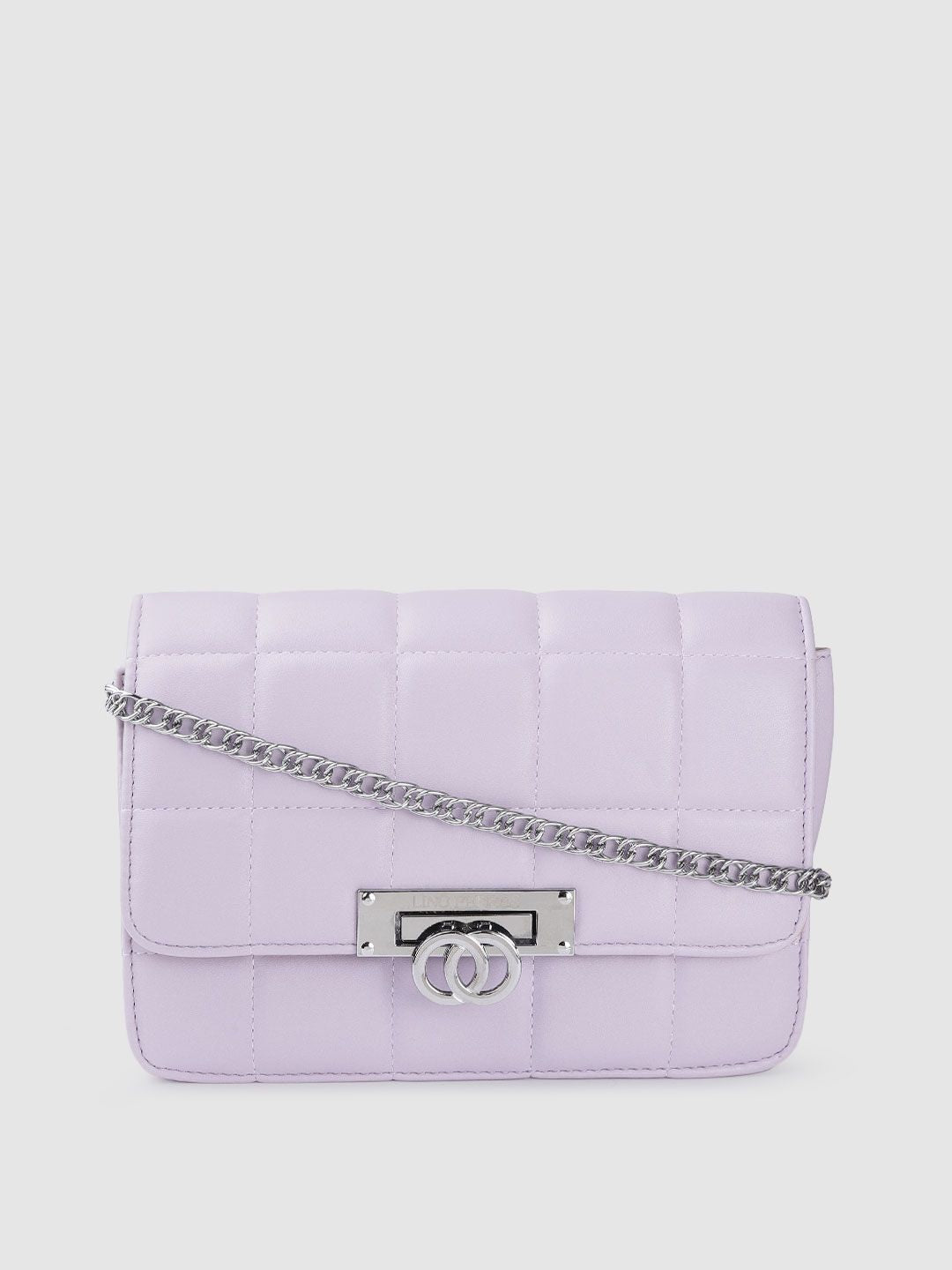 Lino Perros Women Lavender Solid Quilted Structured Sling Bag