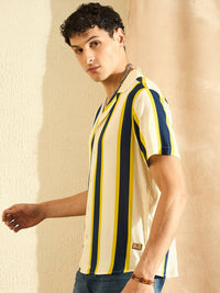 DENNISON Smart Striped Cuban Collar Oversized Casual Shirt