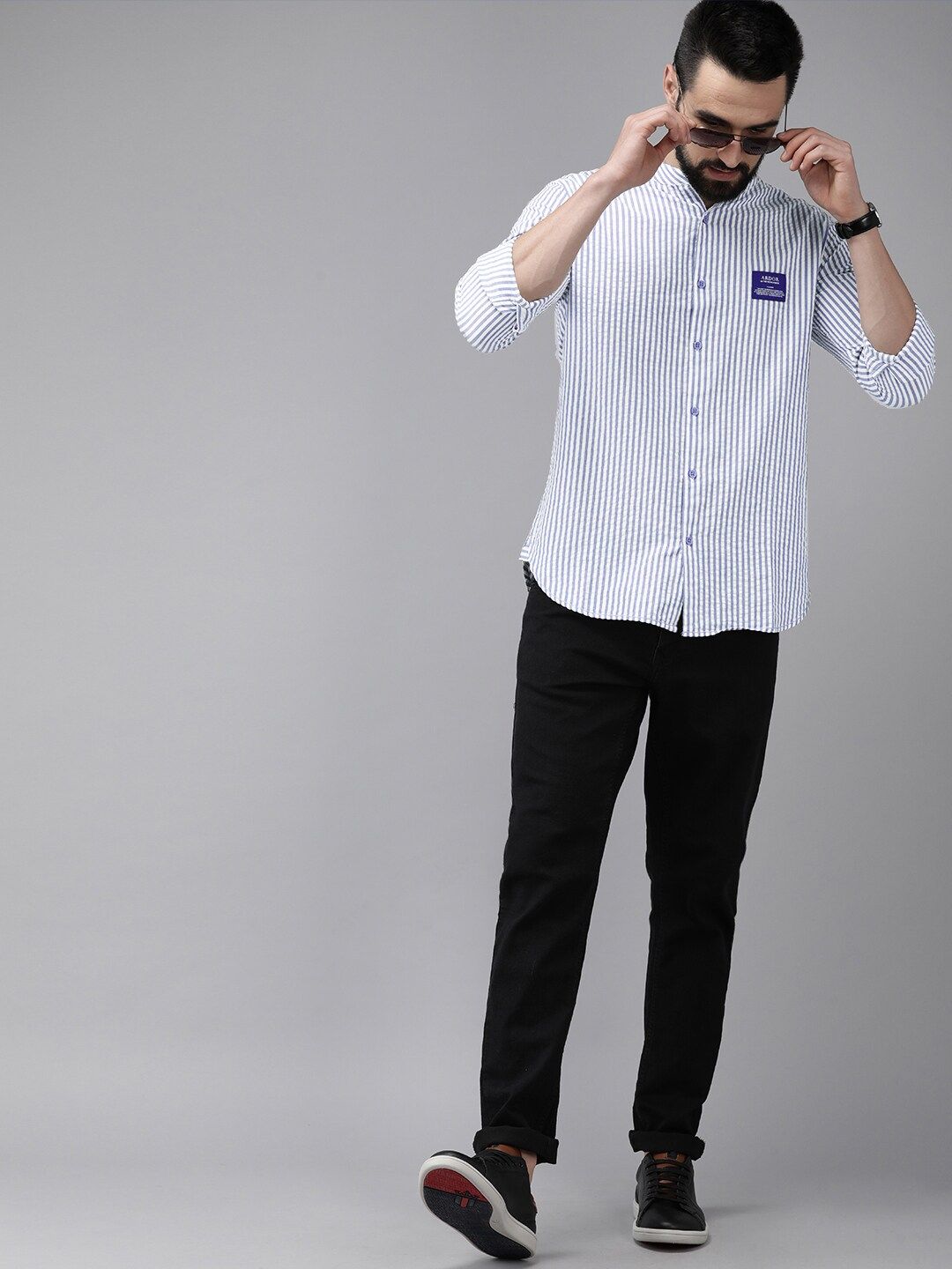 THE BEAR HOUSE Ardor Edition Men White Slim Fit Striped Cotton Seersucker Shirt
