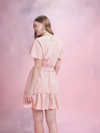 DressBerry Floral Print Smocked Detail Flared Sleeves A-Line Dress