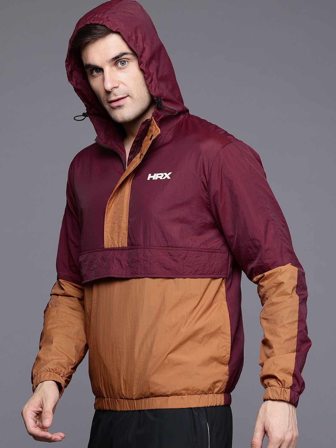 HRX by Hrithik Roshan Colourblocked & Printed Hooded Rapid-Dry Outdoor Jacket