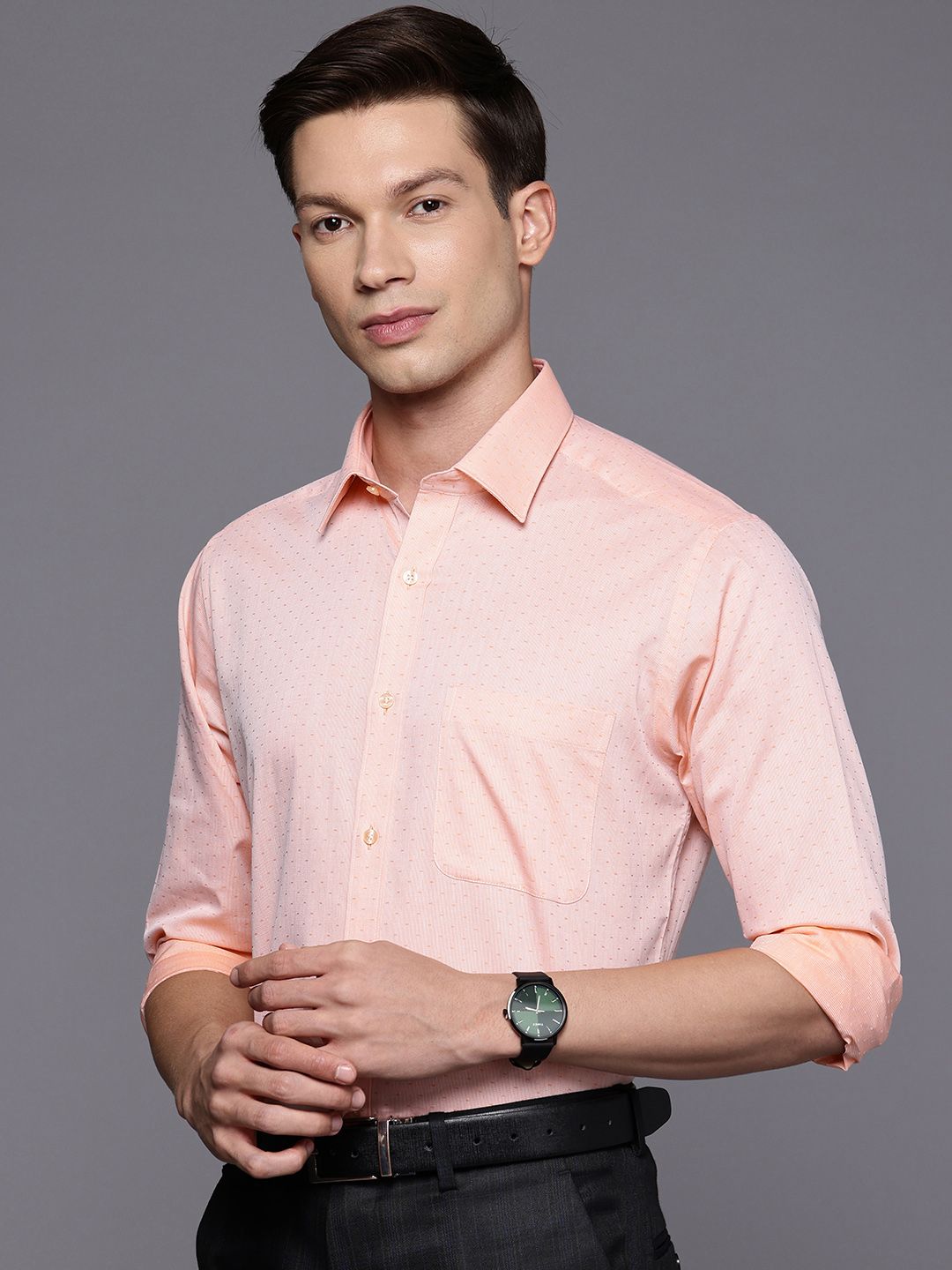 Raymond Slim Fit Self Design Textured Pure Cotton Formal Shirt