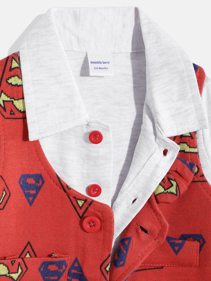 Moms Love Infant Boys Pure Cotton Superman Printed Clothing Set