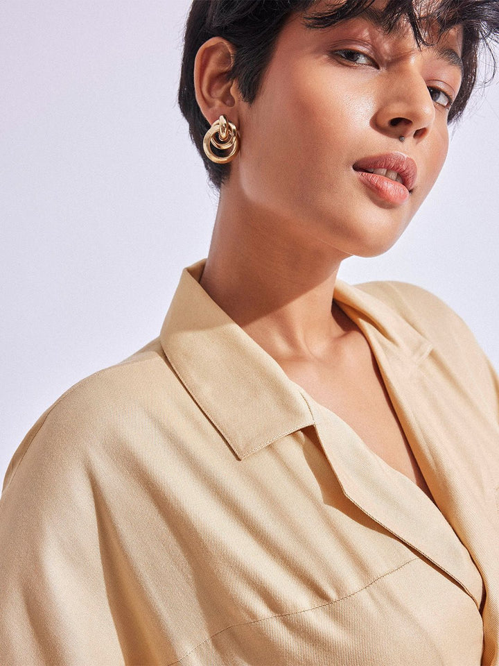 The Label Life Lapel Collar Knee Length A-Line Dress