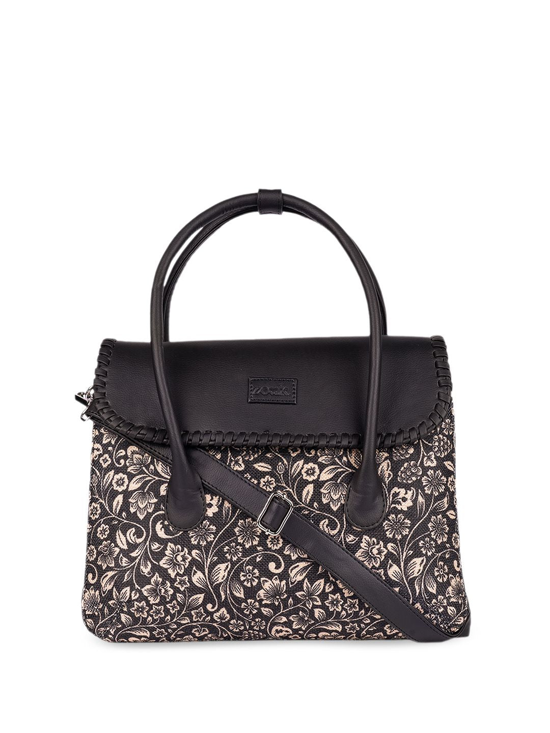ZOUK Floral Printed Oversized Structured Jute Handheld Bag