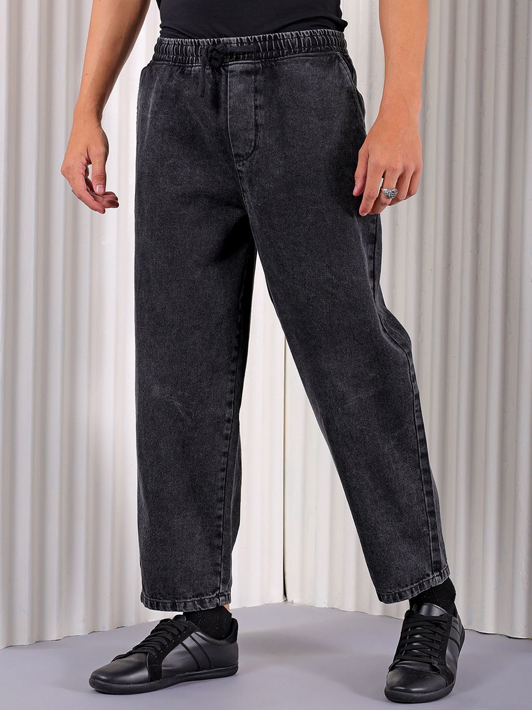 The Indian Garage Co Men Baggy Fit Cotton Elasticated Waist Jeans