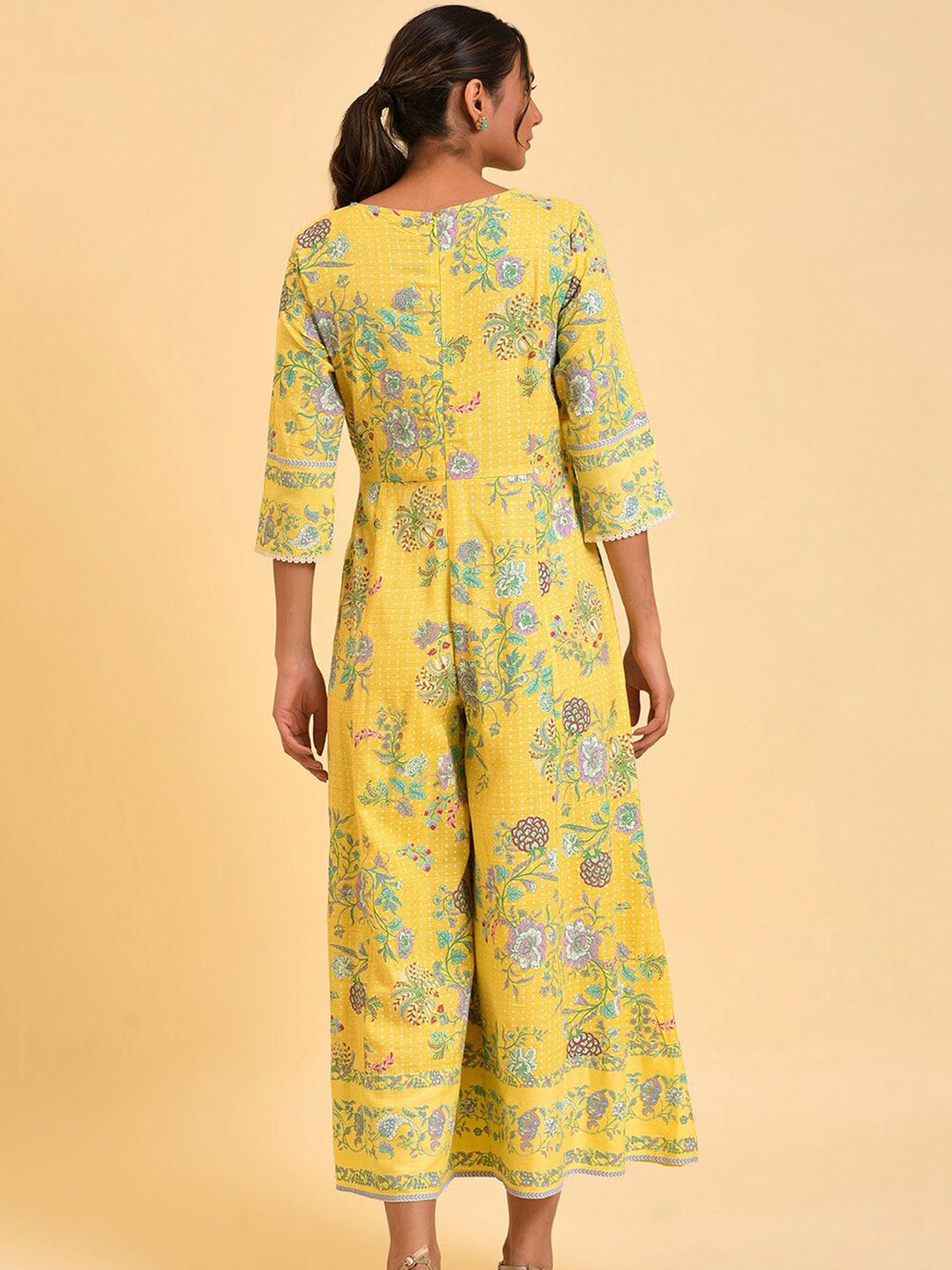 W Yellow & Green Floral Printed Culotte Jumpsuit