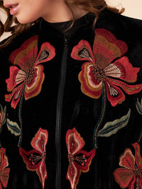 Antheaa Black Floral Collar Collar Collar Velvet Jacket yang disesuaikan