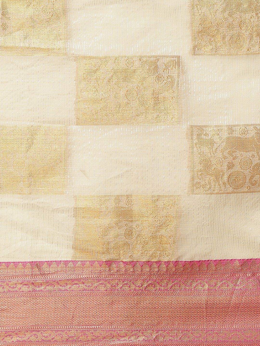Silk Land Beige & Pink Woven Design Zari Jute Silk Tussar Saree