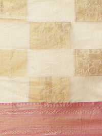 Silk Land Beige & Pink Woven Design Zari Jute Silk Tussar Saree