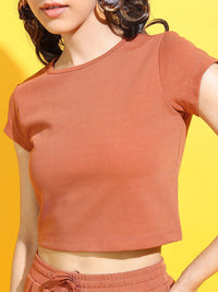 Tokyo Talkies Women Chic Rust Solid Top with Pyjamas