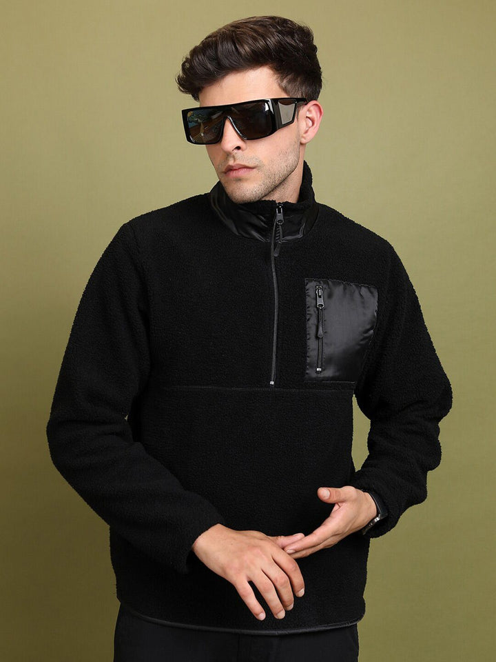 HIGHLANDER Black Mock Collar Pullover Sweatshirt