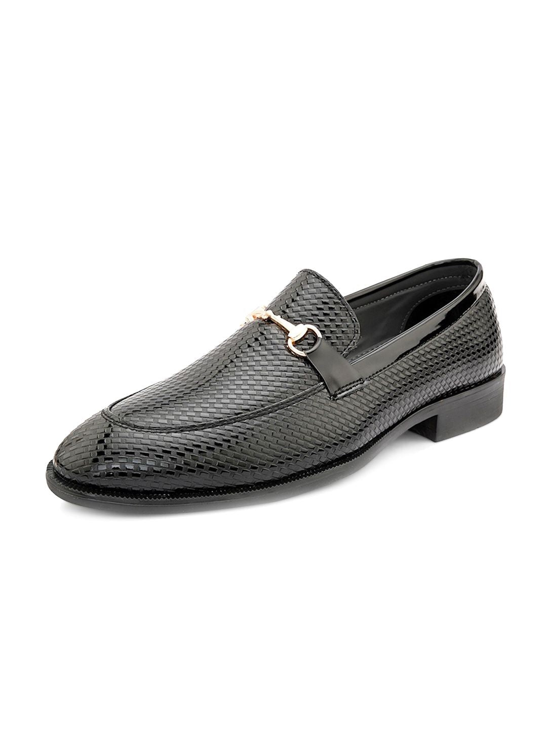 House of Pataudi Men Textured Formal Horsebit Loafers