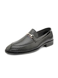 House of Pataudi Men Textured Formal Horsebit Loafers