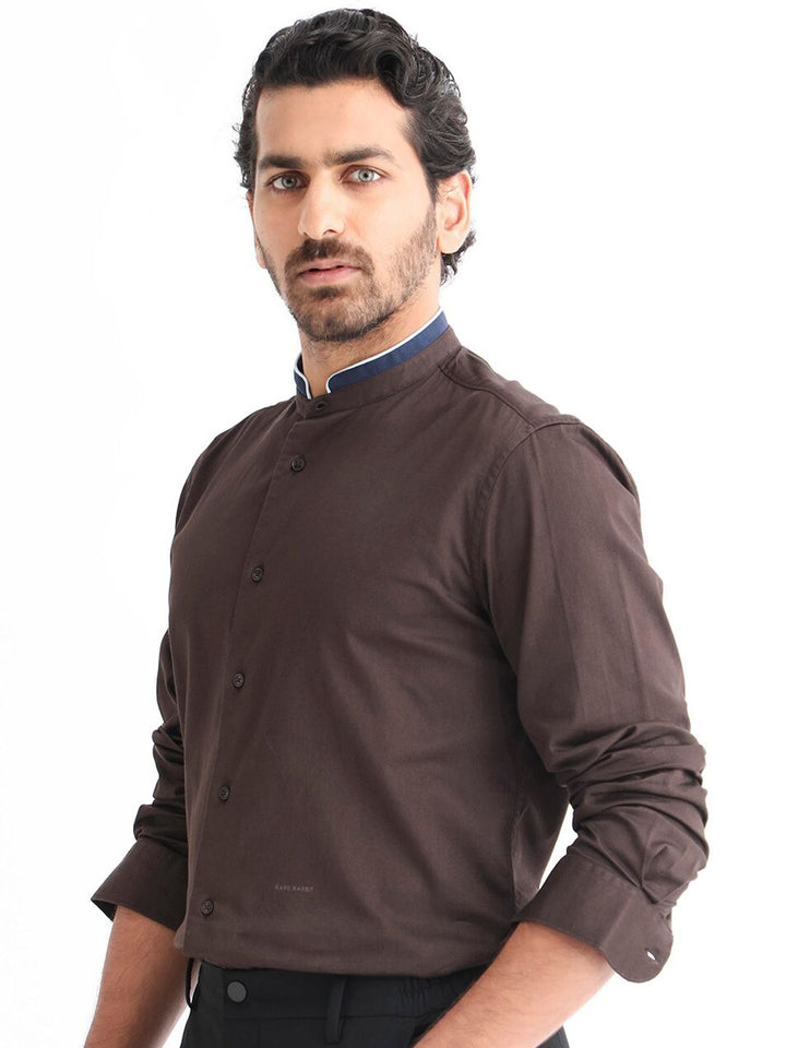 RARE RABBIT Men Tehran Band Collar Slim Fit Shirt